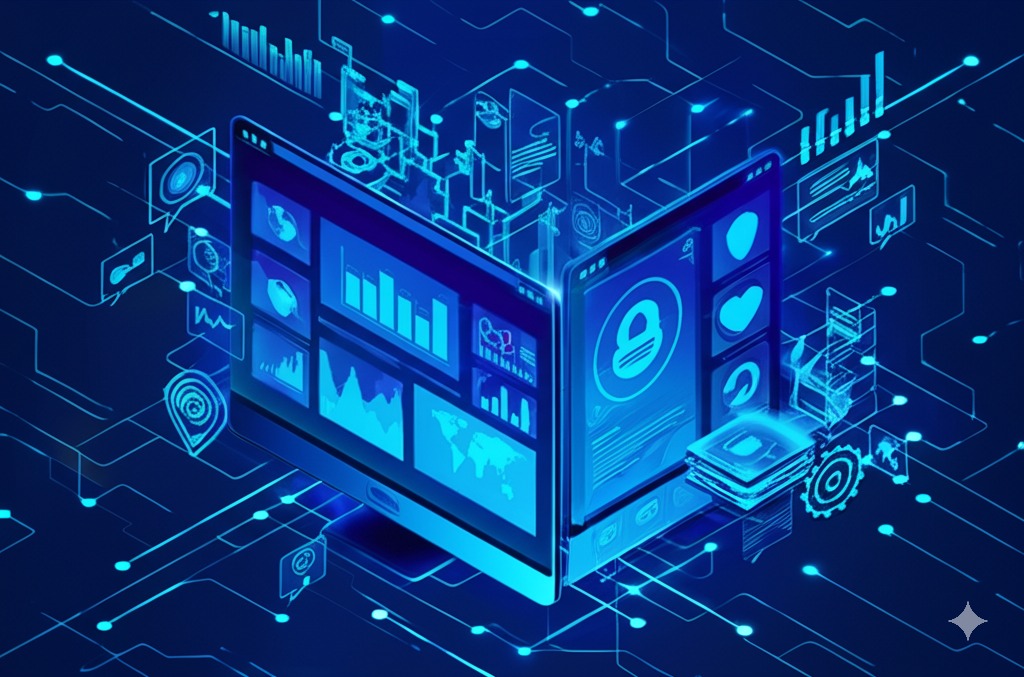 Future of business intelligence visualization featuring AI-powered analytics, predictive models, and dynamic data visualization dashboards